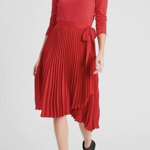Banana Republic Factory Pleated Wrap Midi Skirt XS Petite Ultra Red #665069